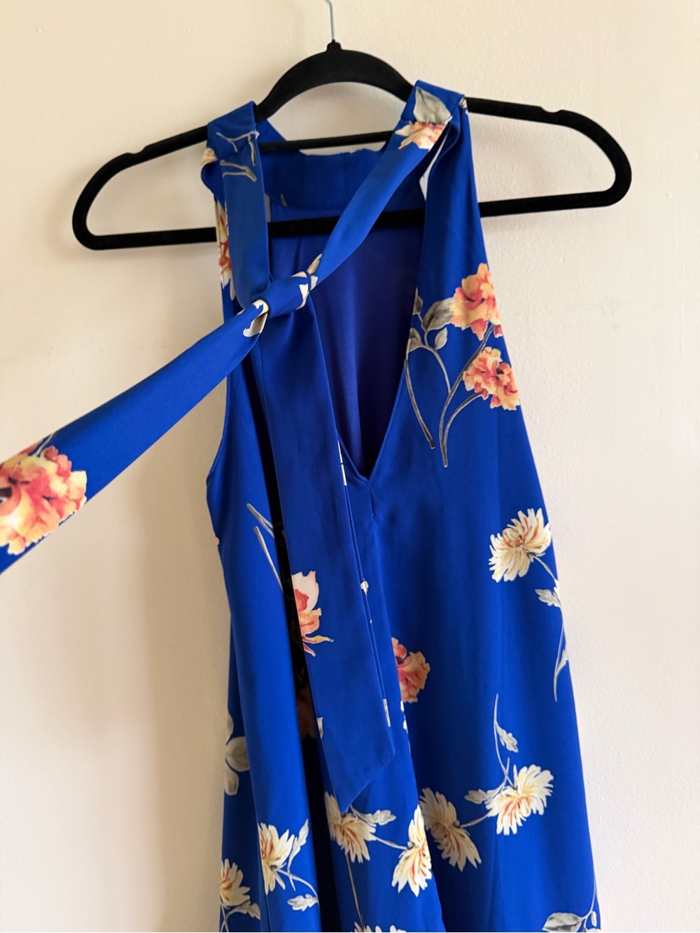 Lulus Royal Blue Floral Tie-Neck Dress